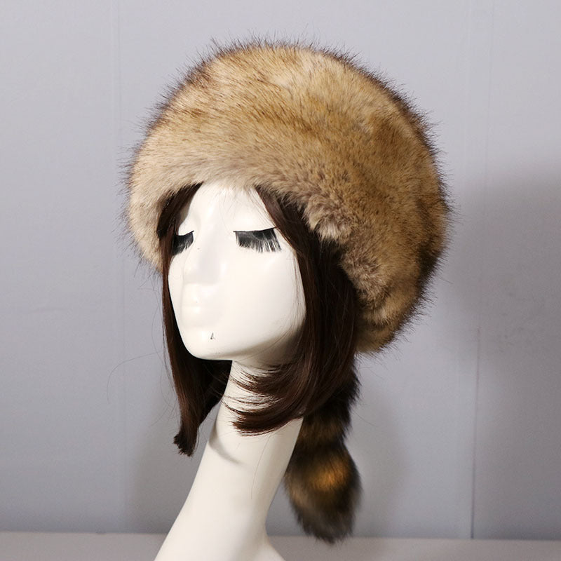 Raccoon Tail Warm Earflaps Cap Female