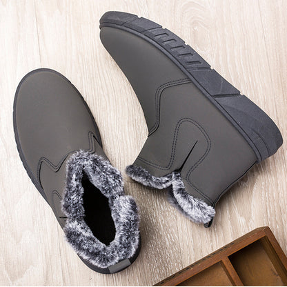 Winter Snow Boots Men V Cutout Shoes With Plush Ankle Boots