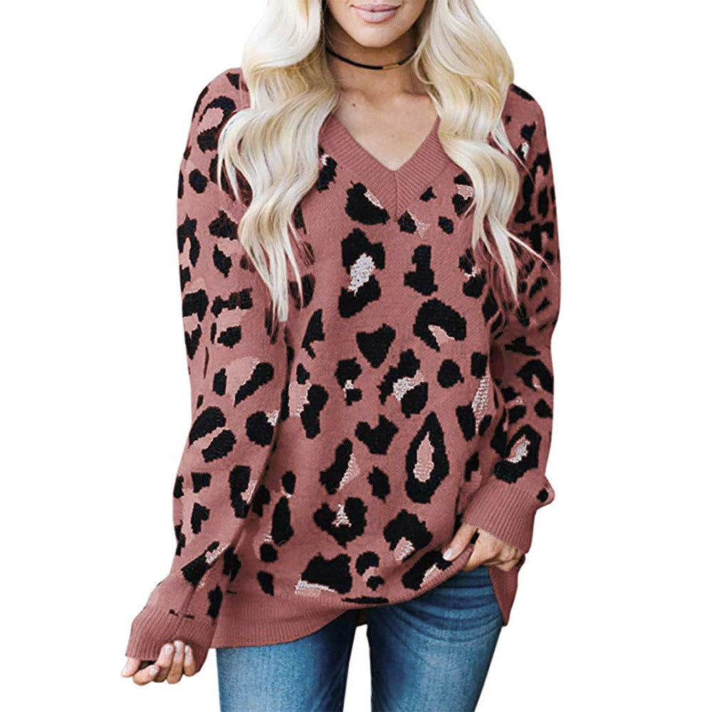 Leopard V-neck Sweaters