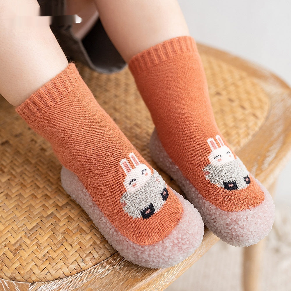 Autumn And Winter Non-slip Cartoon Velvet Extra Thick Fluffy Loop Sock Shoes