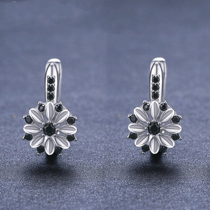 Copper Inlaid Zircon Flower Ear Clips