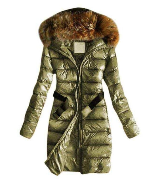 Long Quilted Jacket With Fur Collar