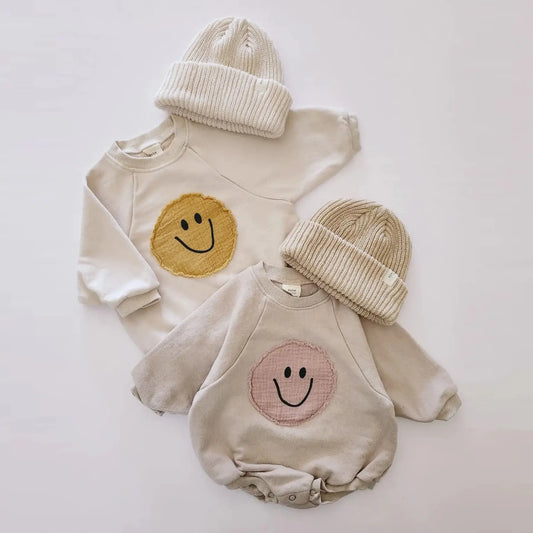 Smiley Face Sweatshirt Baby Rompers