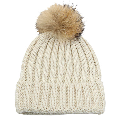 Fur Ball Knitted Hat Warm And Thick Woolen Cap