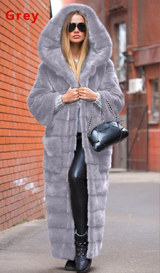 Long Thickened Faux Fur Hooded Cotton Jackets