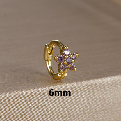 Micro Inlaid Zircon Edge Buckle Flower Purple Earrings