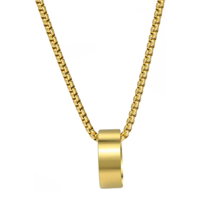 Titanium Steel Gold Plating Ring Pendant Necklace