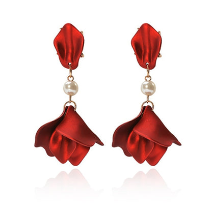 Long Rose Petal Fringed Earrings