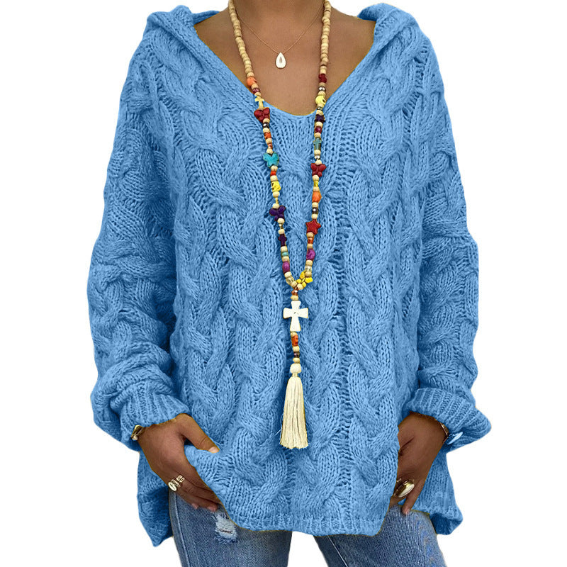 Solid Color Twist Knitted Hoodie Sweaters