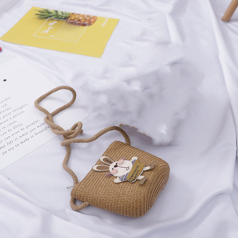 Baby Outdoor Straw Hat Cute Rabbit Decoration Bag