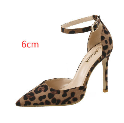 Hollowed Sandals With Pointed Toe Stiletto Leopard Print