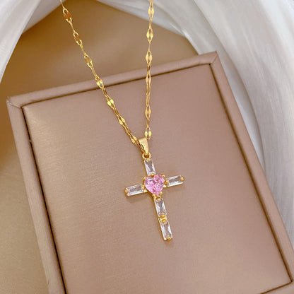 Cross Light Luxury Temperament Gorgeous Full Diamond Necklace