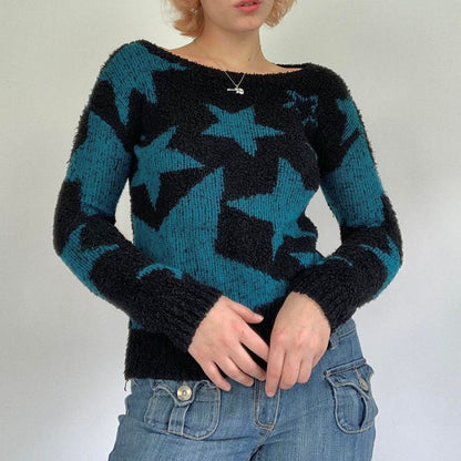 Color Contrast Star Long Sleeved Sweaters