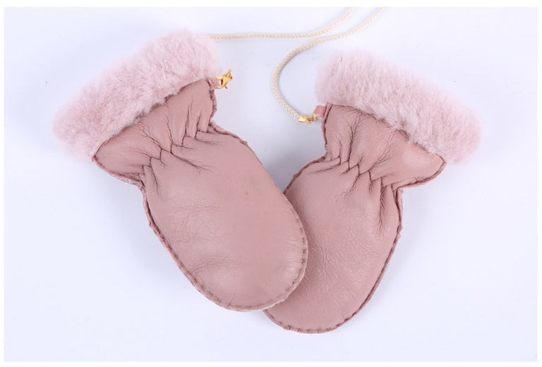 Warm And Thick Children's Mittens Sheepskin Gloves