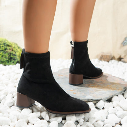 Round Head Chunky Heel Solid Color Martin Boots