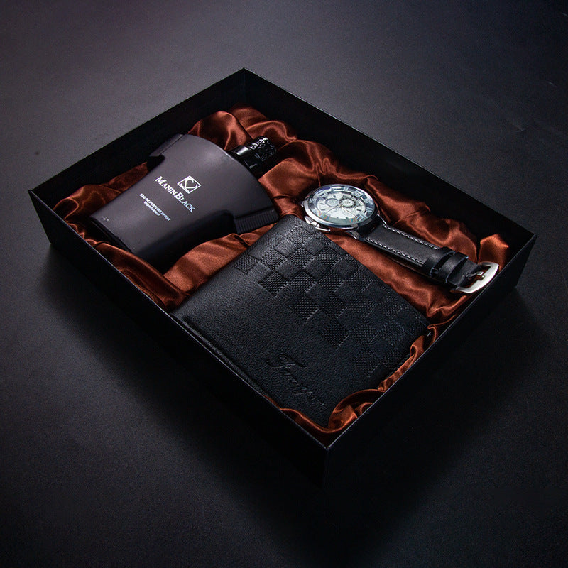 Gift Box Quartz Watch Leather Belt Wallet Perfume Kit