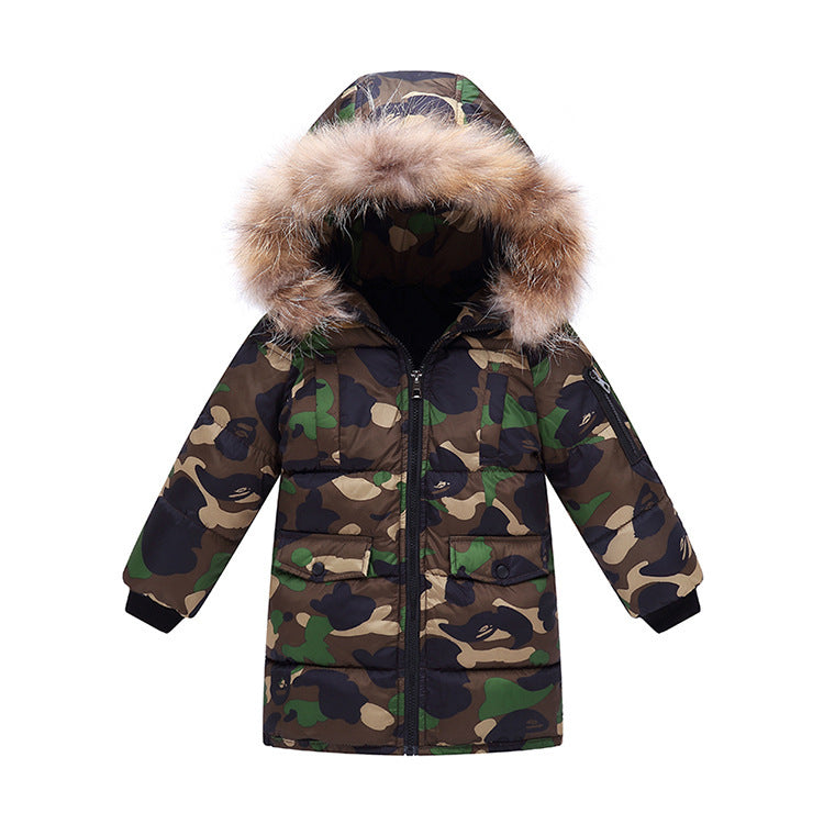 Down And Wadded Jacket Camouflage Fur Collar Detachable