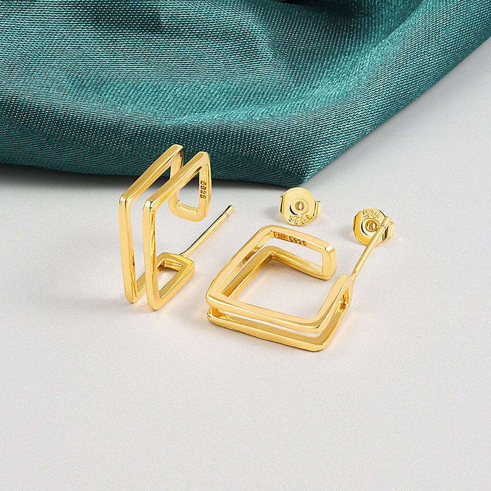 Double-layer Square Metal Stud Earrings