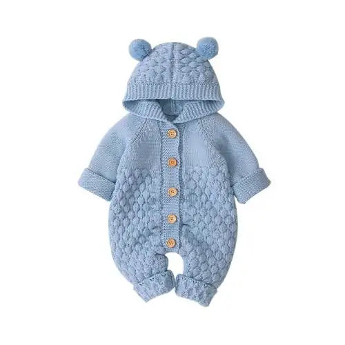 Baby Romper Bear Ear Knit Hooded Jumpsuits