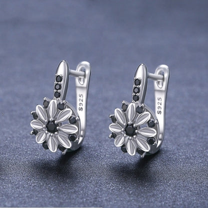 Copper Inlaid Zircon Flower Ear Clips