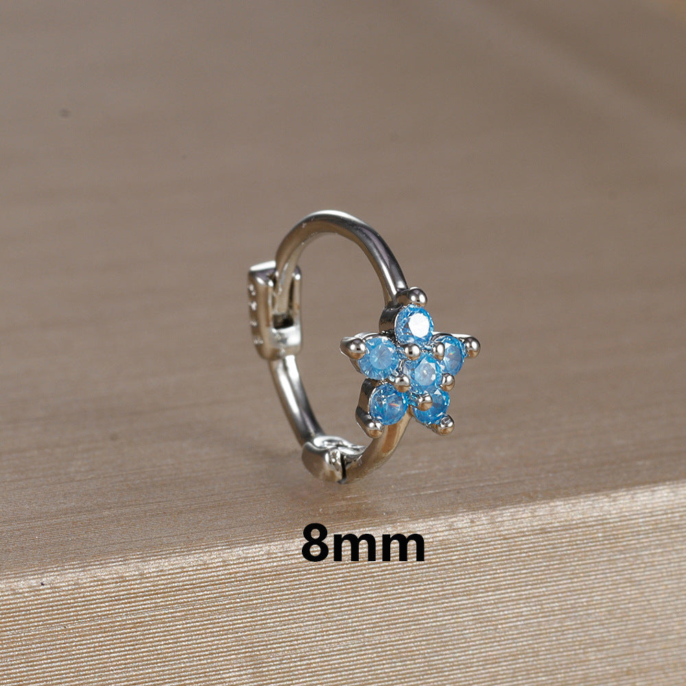 Micro Inlaid Zircon Edge Buckle Flower Purple Earrings