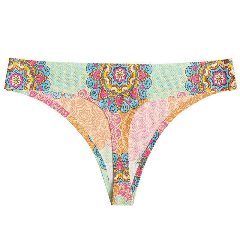 Flower printed low waist thong women