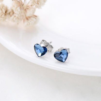 Blue Crystal Tiny Small Heart Earrings