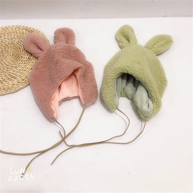 Solid Color With Fur Three-dimensional Cartoon Children's Earflaps Cap