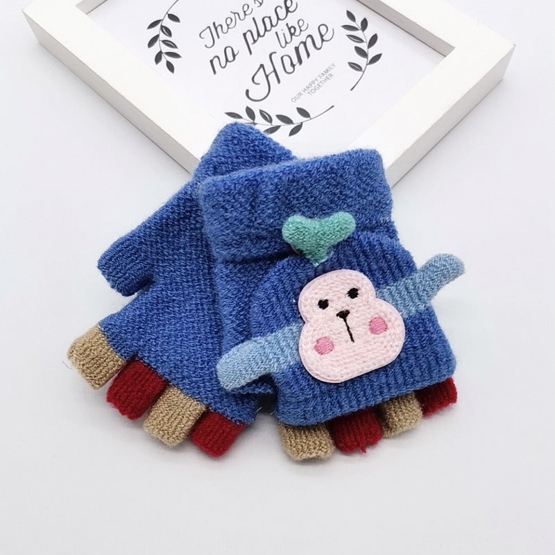 Knitted Woolen Monkey Warm Half Finger Gloves