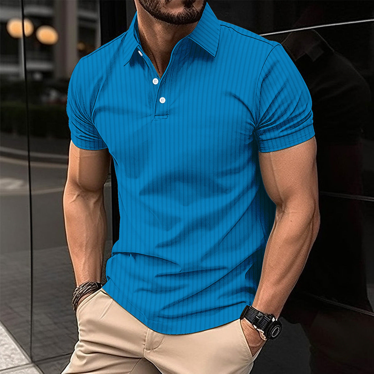 Elastic Vertical Short-sleeved Polo Shirts