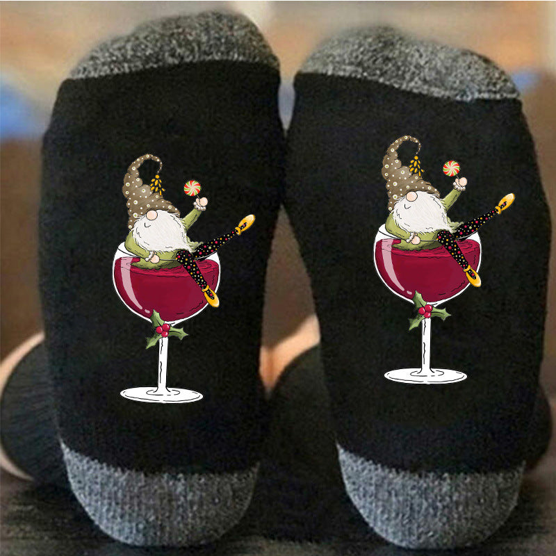 Red Wine Glass Casual Mid-calf Colorblock Breathable Long Socks