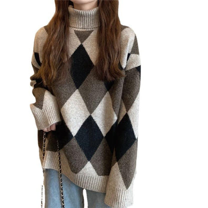 Diamond Plaid Warm Turtleneck Sweaters