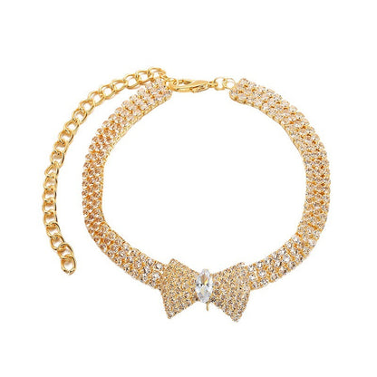 Bow Rhinestone Accessories Collar Adjustable Size