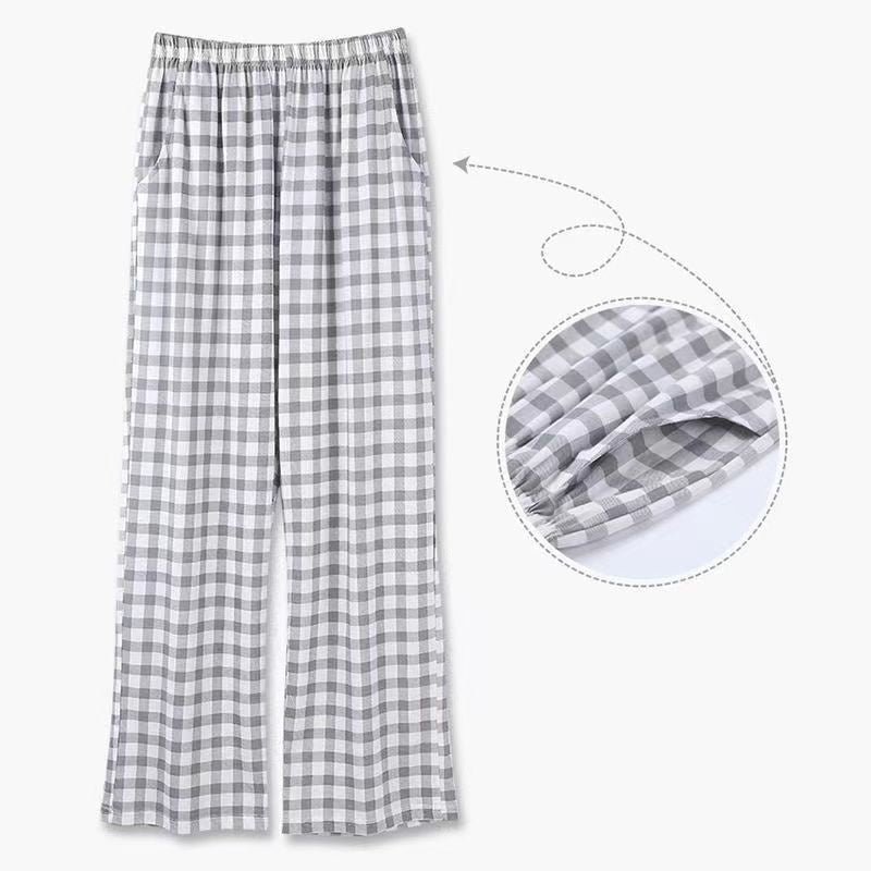 Women's Casual Loose Plaid Home Pants