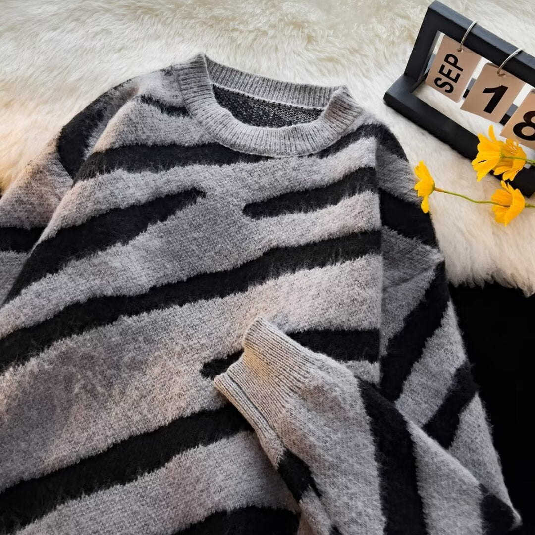 Zebra Pattern Irregular Sweater