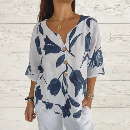 Printed V-Neck Tunic Tops