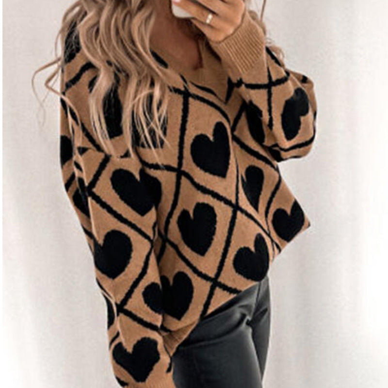 V-neck Pullover Love Knit Sweaters