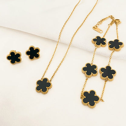 Five-leaf Flower Pendant Necklace Earring Bracelet Sets