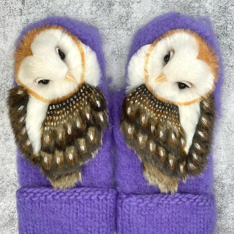 Owls Knitted Wool Winter Gloves