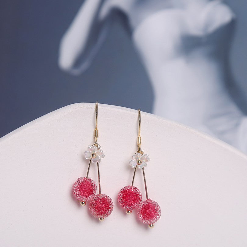 S925 Silver Needle Cherry Earrings