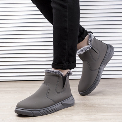 Winter Snow Boots Men V Cutout Shoes With Plush Ankle Boots