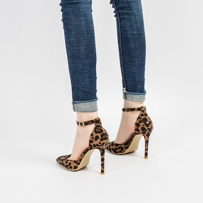 Hollowed Sandals With Pointed Toe Stiletto Leopard Print