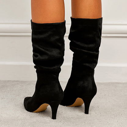 Wrinkled Suede Stiletto Heel Boots