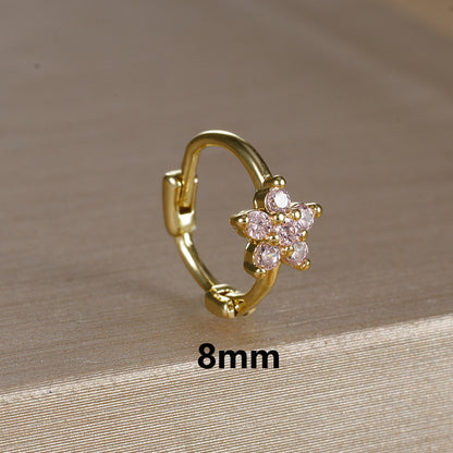 Micro Inlaid Zircon Edge Buckle Flower Purple Earrings