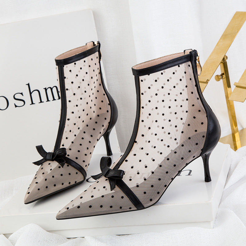 See-through Polka Dot Mesh Hollow-out High Heels