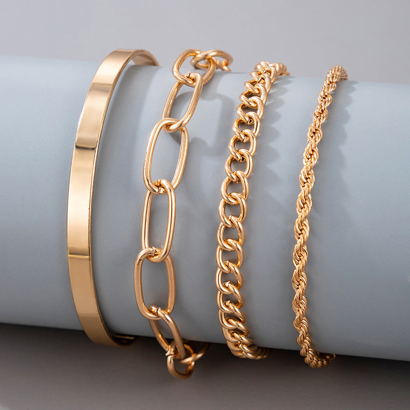 Goldcolor Thick Chain Bracelet set Of Four Pieces