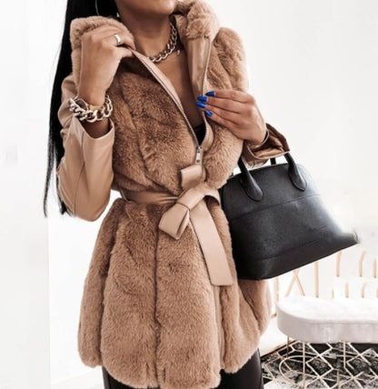 Fur hooded jackets with belt