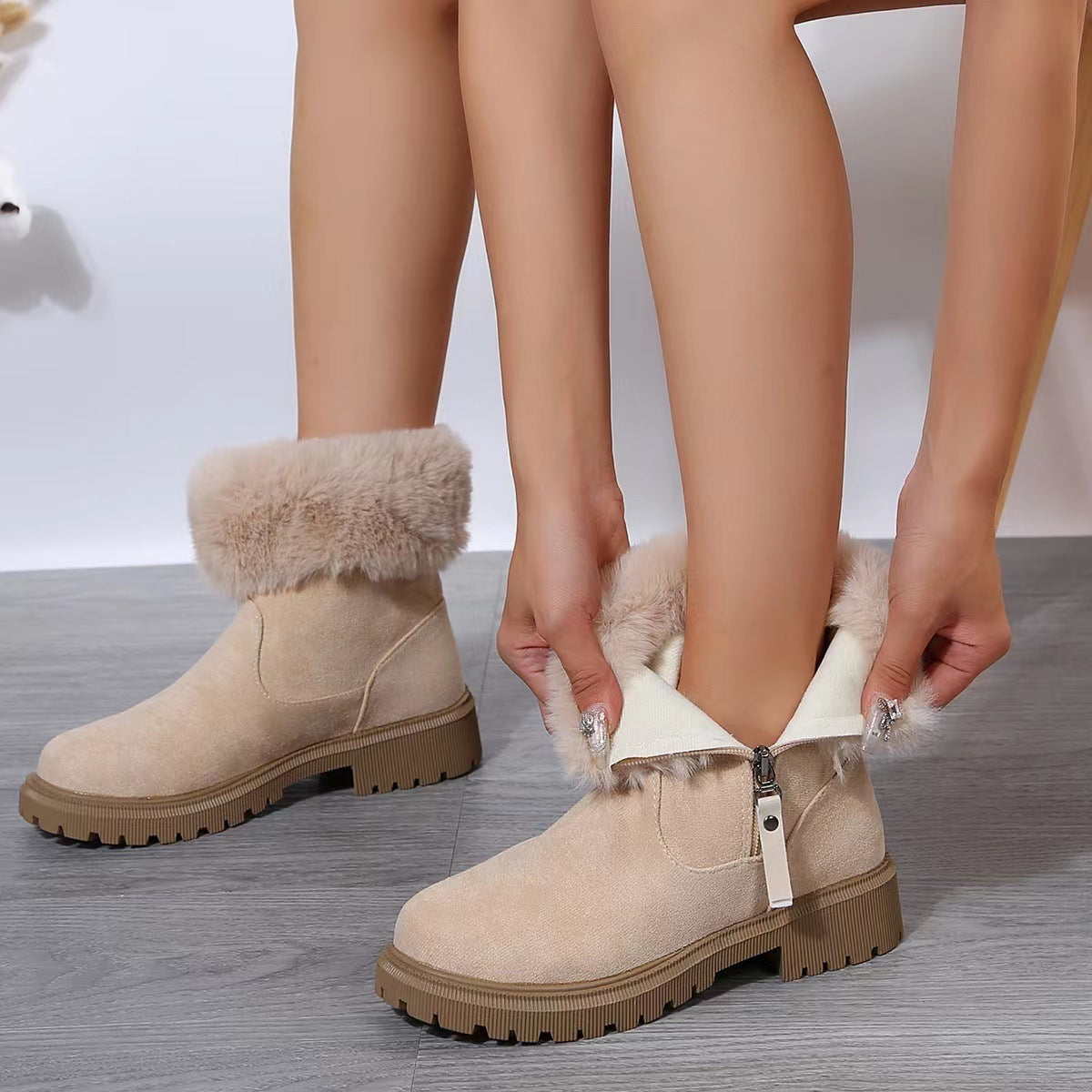 Warm Plush Side-Zipper Snow Boots