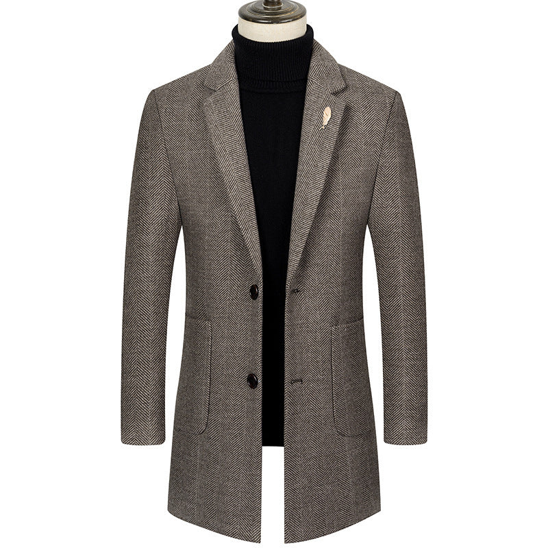 Lapel Herringbone Slim-fit Cashmere Coats