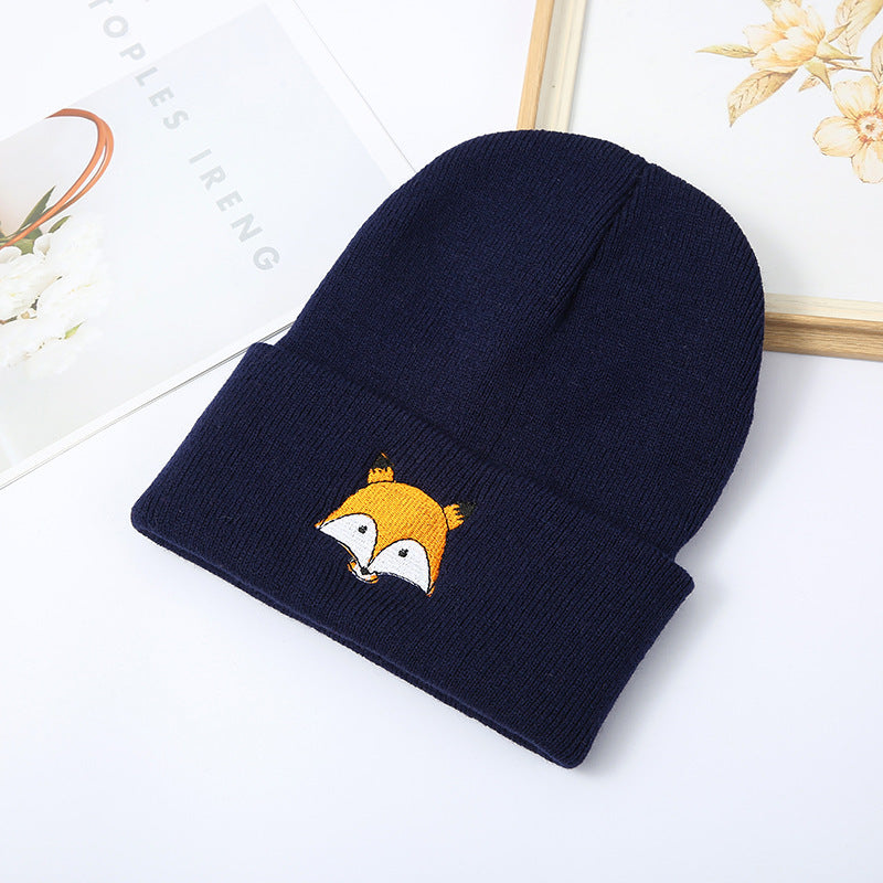 Men And Women Fashion Versatile Fox Embroidery Knitted Hat